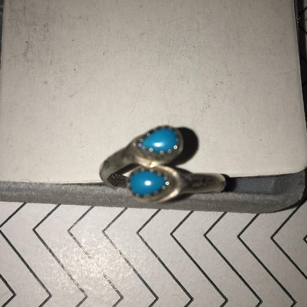 Turquoise sterling bypass adjustable ring size 7 +
